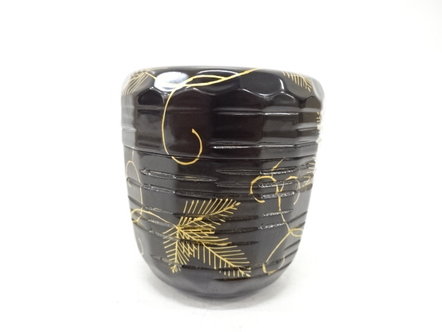  塗師　岡本陽斎造　松唐草　黒折撓　中棗